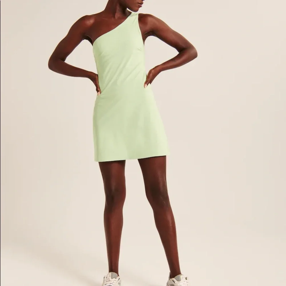 NEW Abercrombie Traveler One-Shoulder Mini Dress Light Bright Green Asymmetrical - Picture 1 of 5